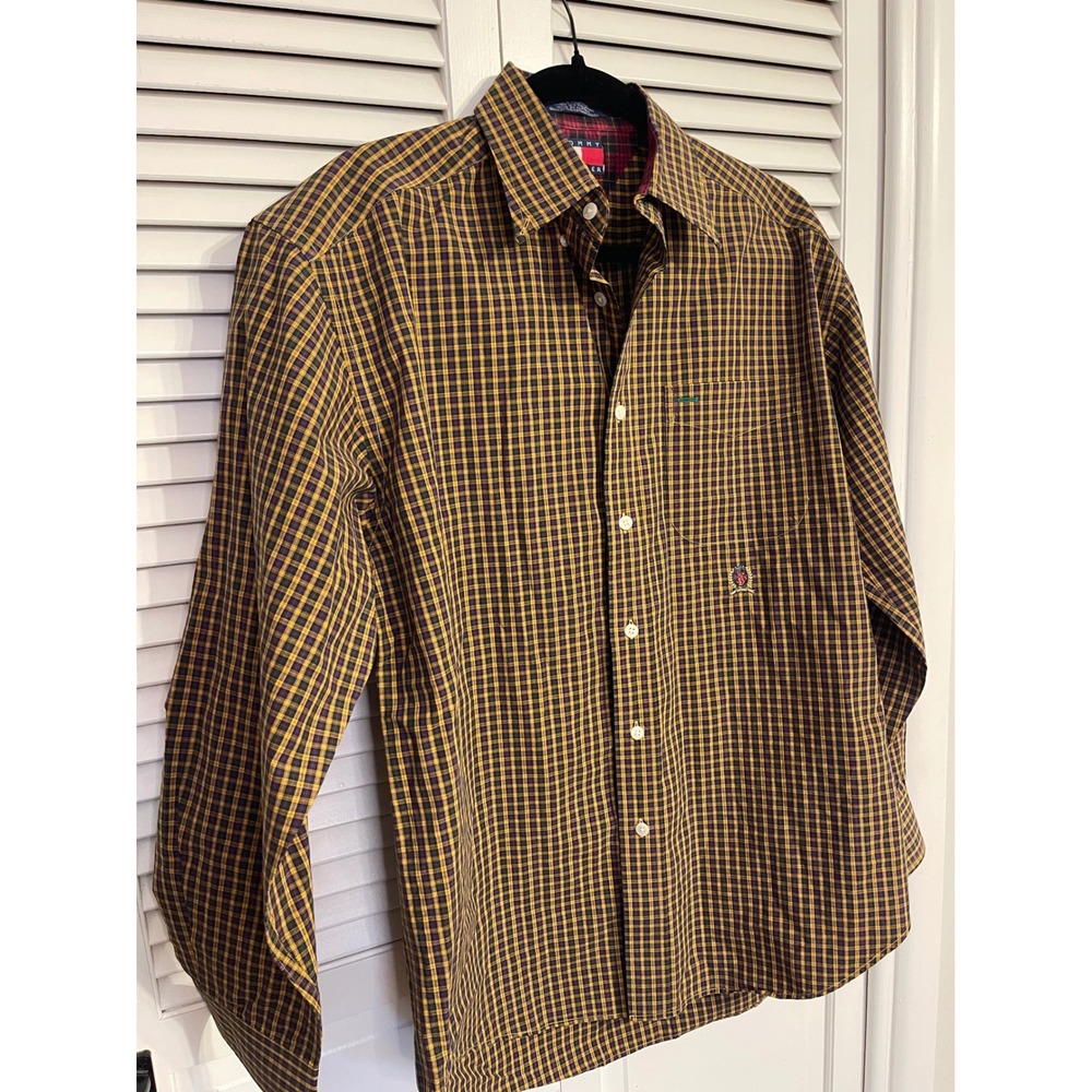 Vintage Tommy Hilfiger Plaid Button Up Shirt Crest Collegiate Mens Medium - Picture 8 of 12